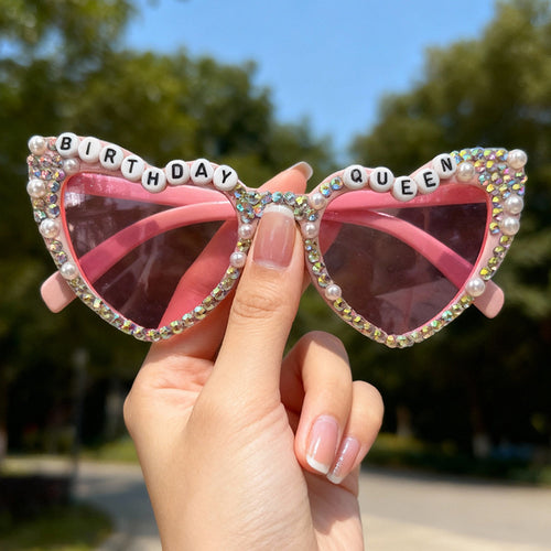 Decorative Rhinestone-Embellished Heart Sunglasses Bowlift