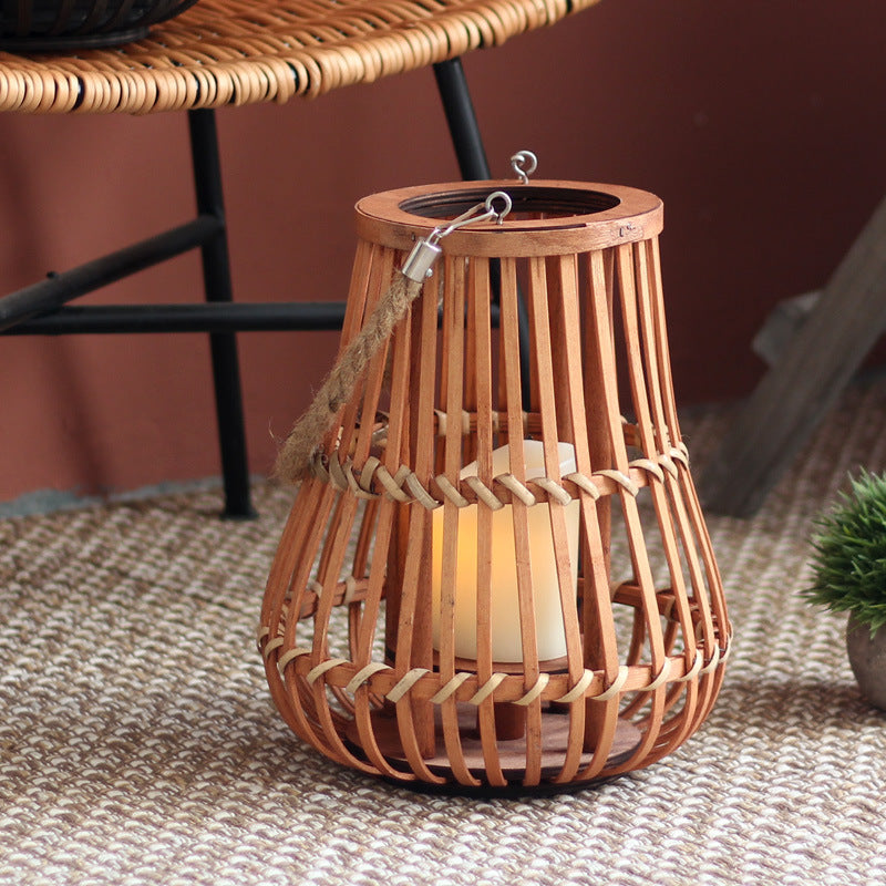 Handcrafted lantern made of wood and wicker Bowlift