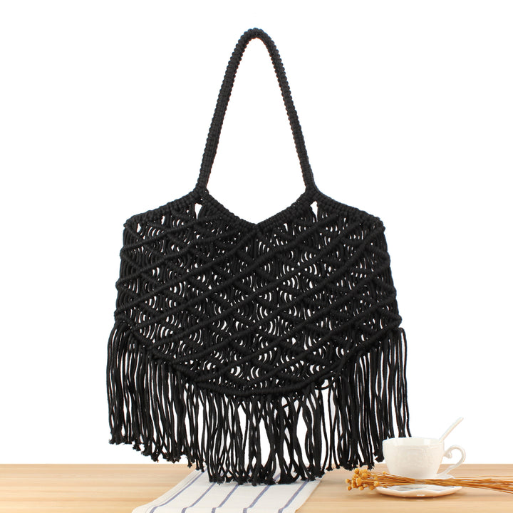 Creative Macrame Bag with Fringed Design Bowlift