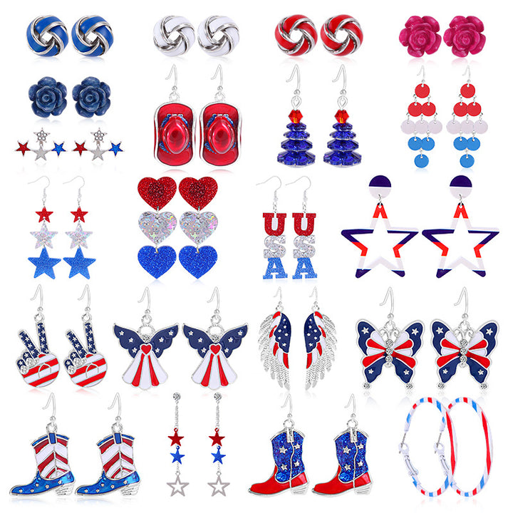 Women's star-shaped enamel earrings with USA flag motif and gold-plated fish Bowlift