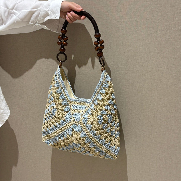 Hand-knotted shoulder bag with wooden handles Bowlift