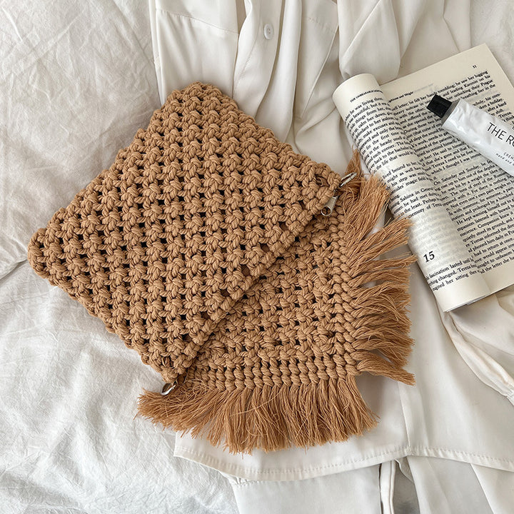 Handmade Fashion Crossbody Bag with Fringes and Decorative Accents Bowlift