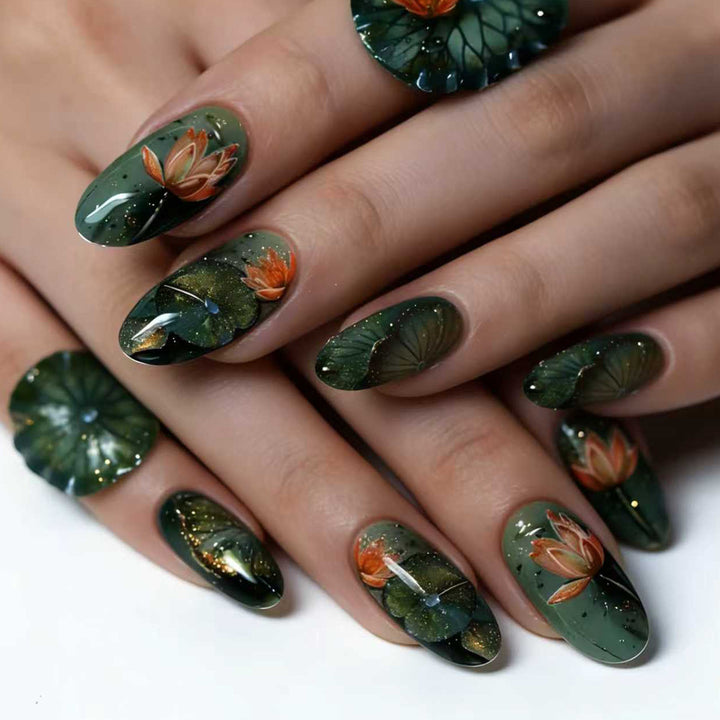 Artificial artificial nails with elegant water lily design Bowlift