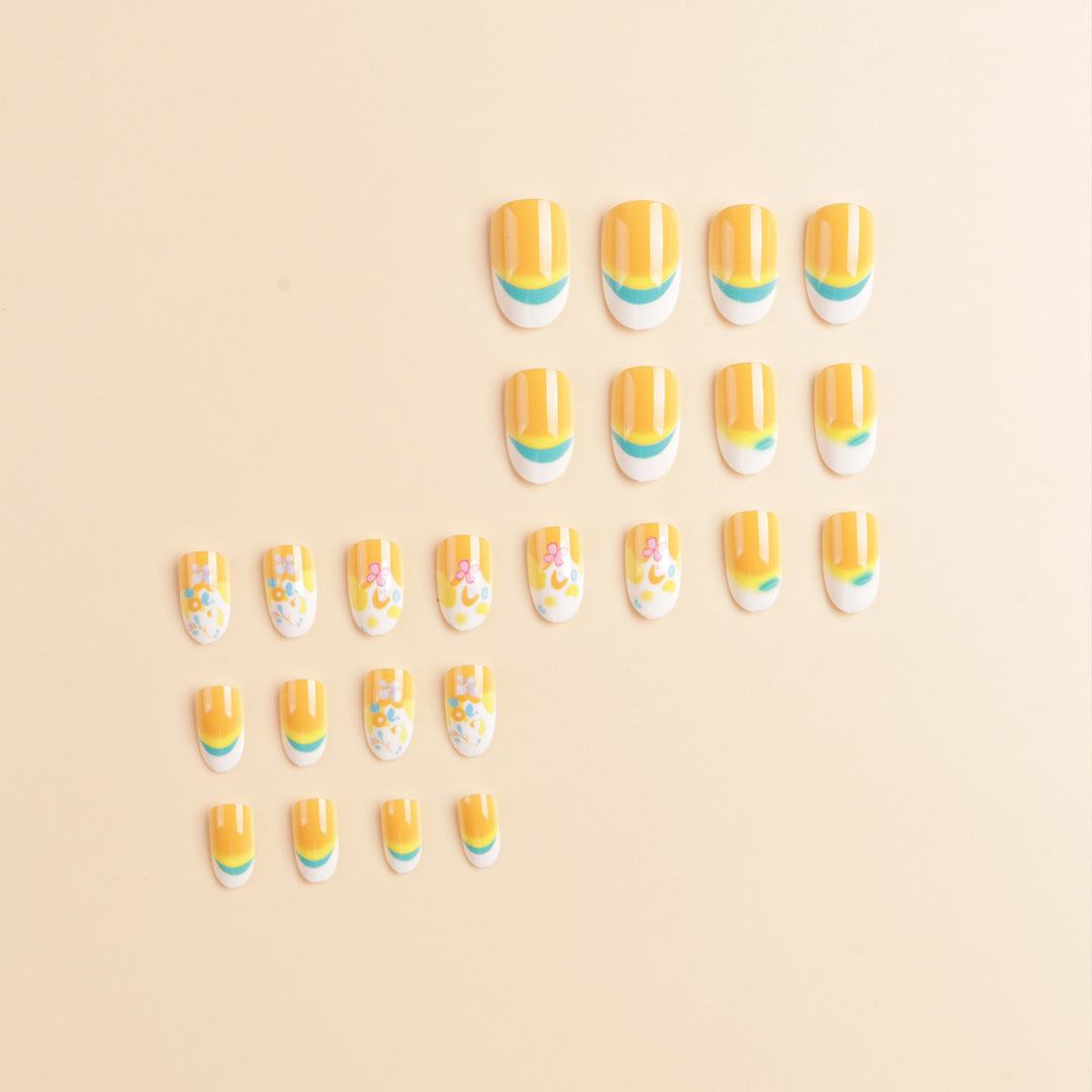 Artistic Floral Design Press-On Nail Tips Bowlift