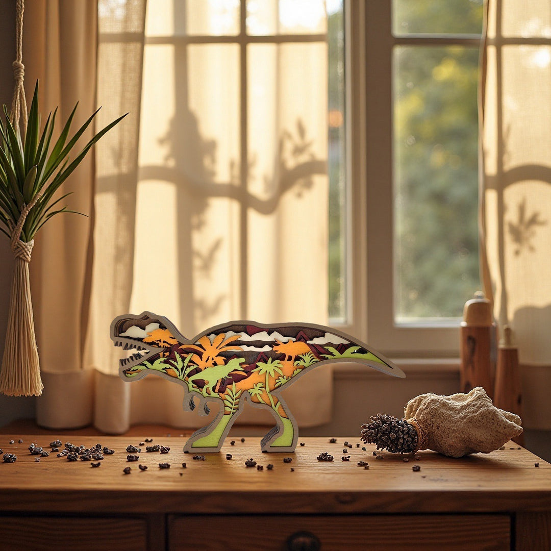 Layered Wooden Dinosaur Decorative Sculpture Bowlift