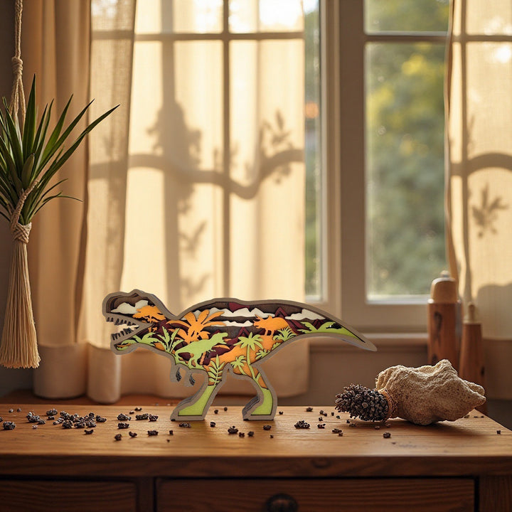 Layered Wooden Dinosaur Decorative Sculpture Bowlift