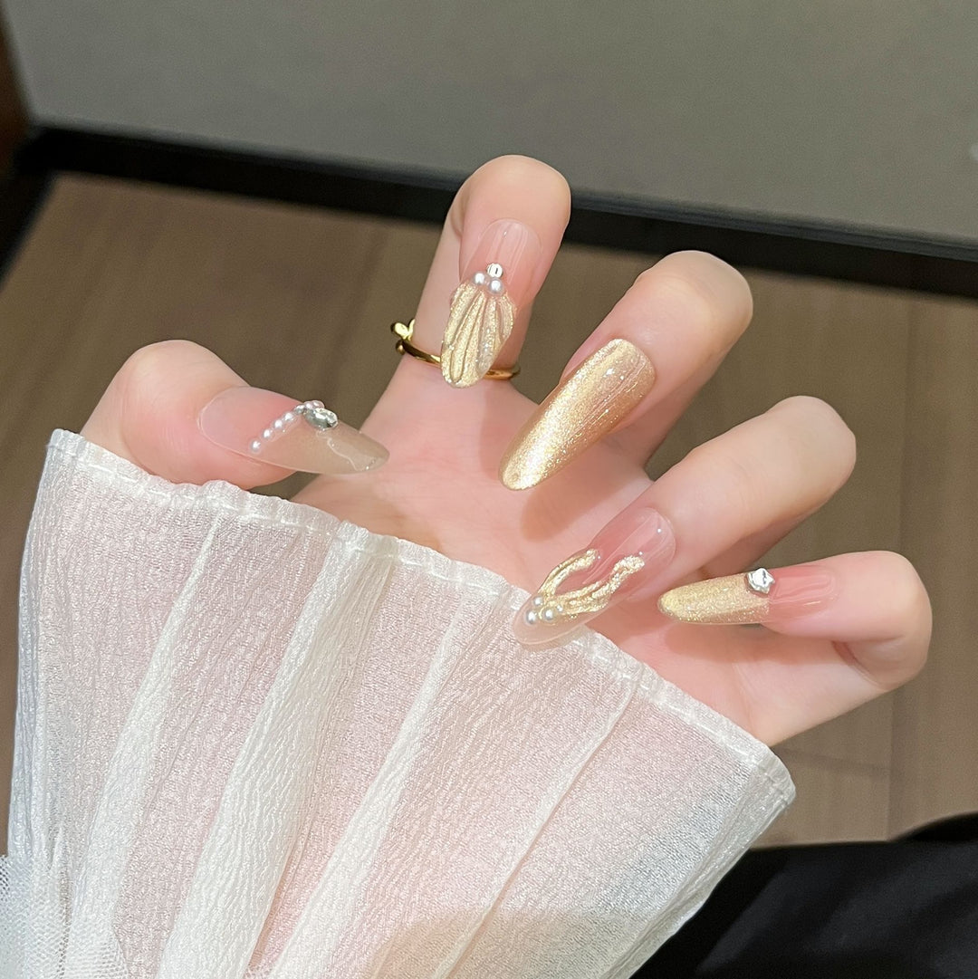 Decorative Press-On Nails with Gem Accents Bowlift