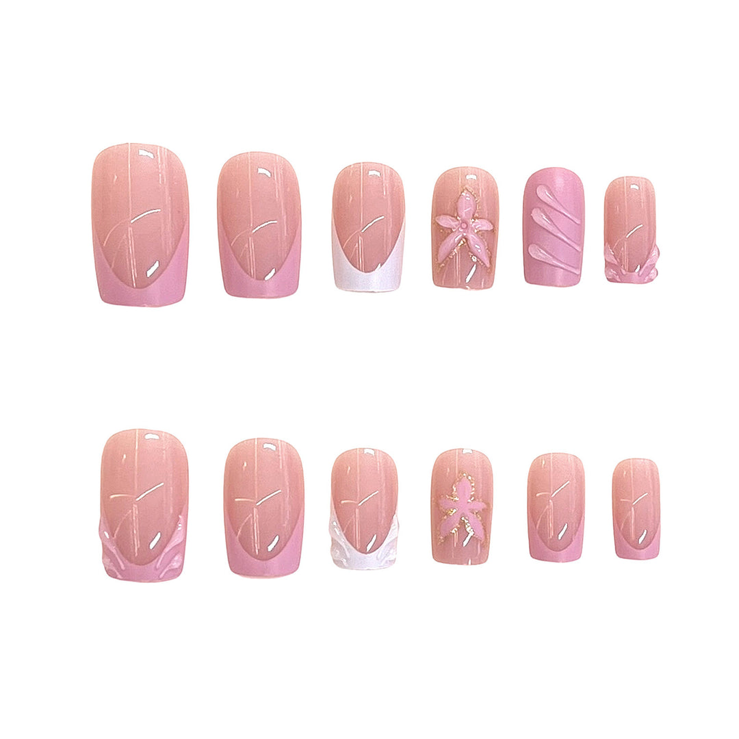 Elegant Floral Design Press-On Nail Set Bowlift