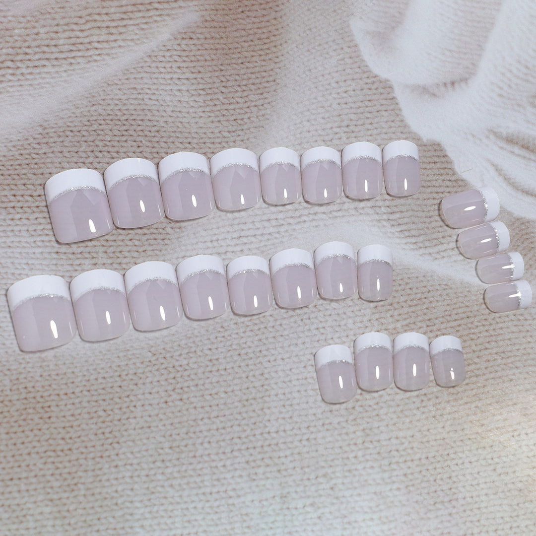Glossy French Tip Press-On Nail Set Bowlift