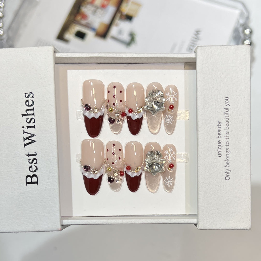 Glittery Press-On Nail Art Set with Snowflake Design Bowlift