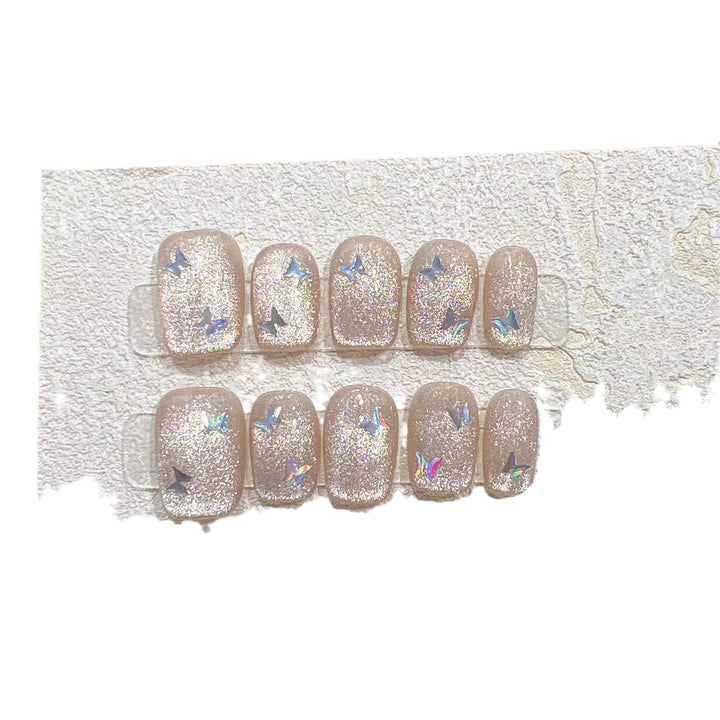 Glittering Press-On Nail Set with Star Accents Bowlift