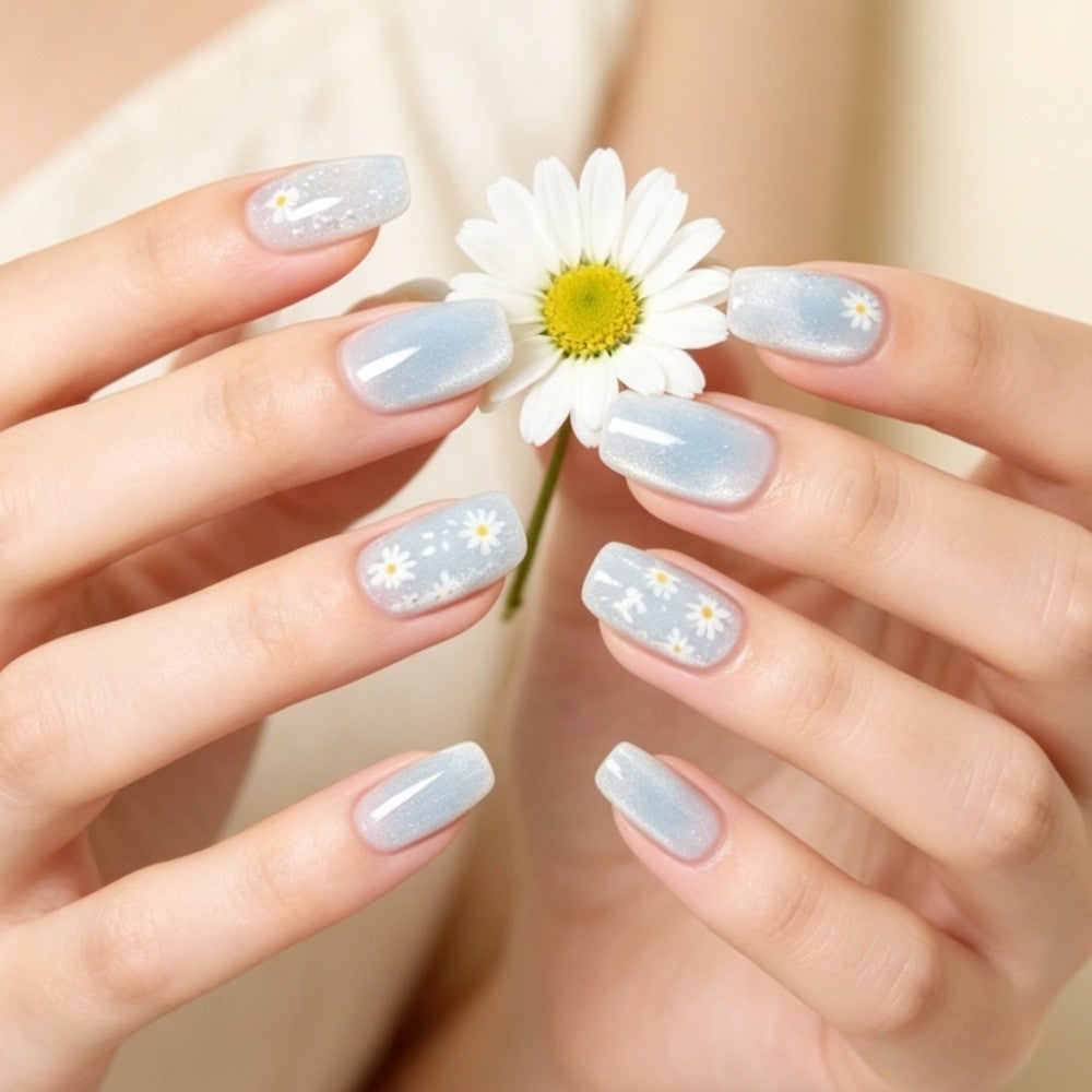 Artistic Press-On Nail Set with Floral Accents Bowlift