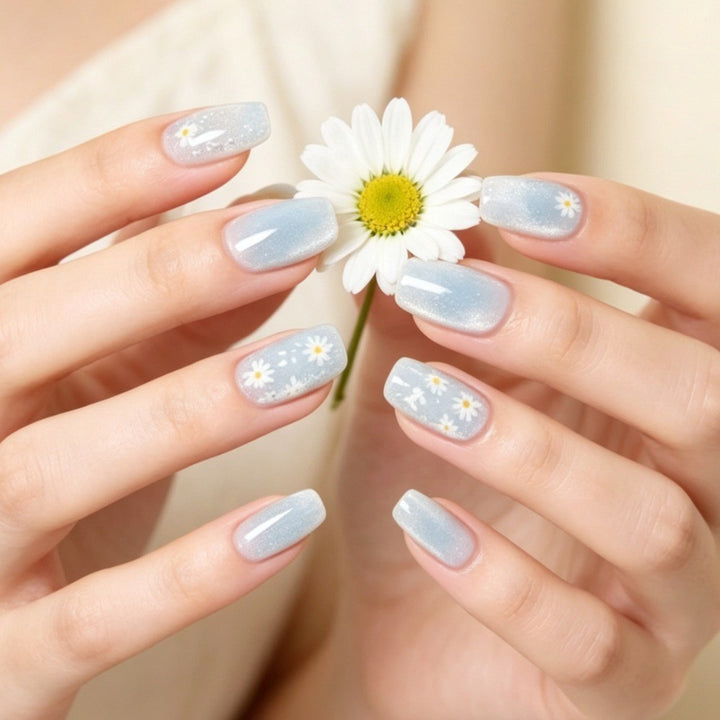Artistic Press-On Nail Set with Floral Accents Bowlift