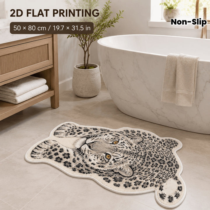 Non-slip leather look bath mat with leopard print