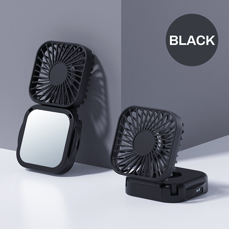 Cooling portable rechargeable folding mini fan with mirror and adjustable swivel stand Bowlift