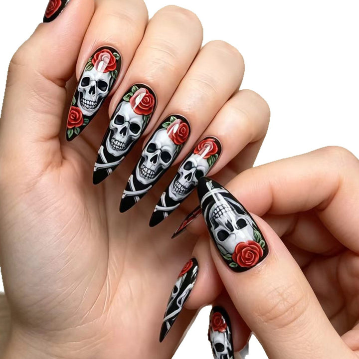 Skulled Floral Nail Art Design Bowlift