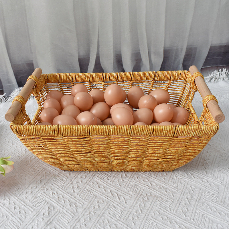 Handwoven Storage Basket with Wooden Handles Bowlift