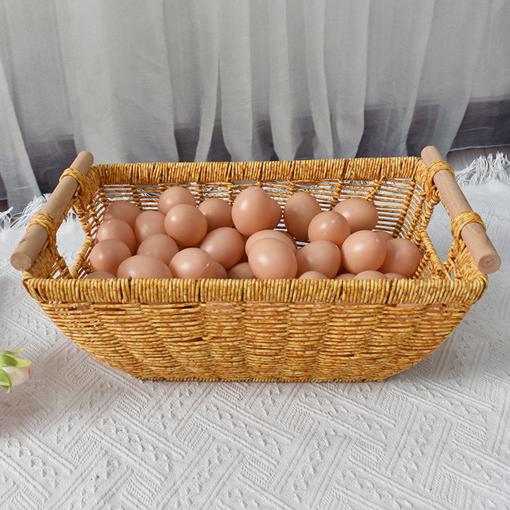 Handwoven Storage Basket with Wooden Handles Bowlift
