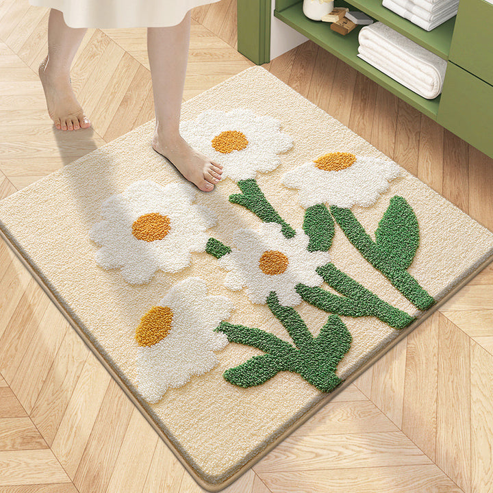 Floral Patterned Plush Bath Mat Bowlift