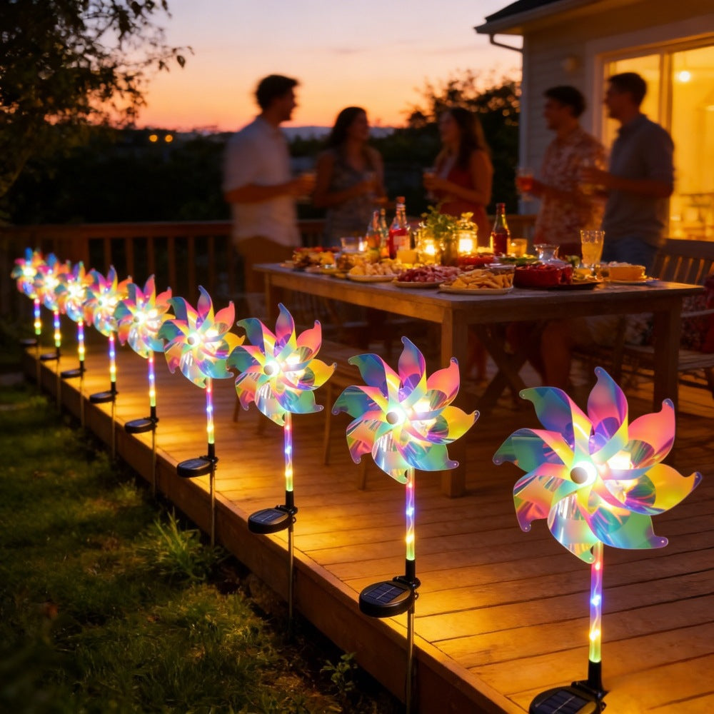 LED Solar-Powered Spinning Pinwheel Pathway Stake Lights Bowlift