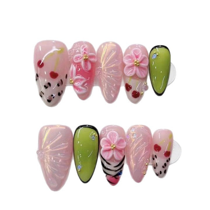 Artistic Floral-Embellished Press-On Nail Set Bowlift