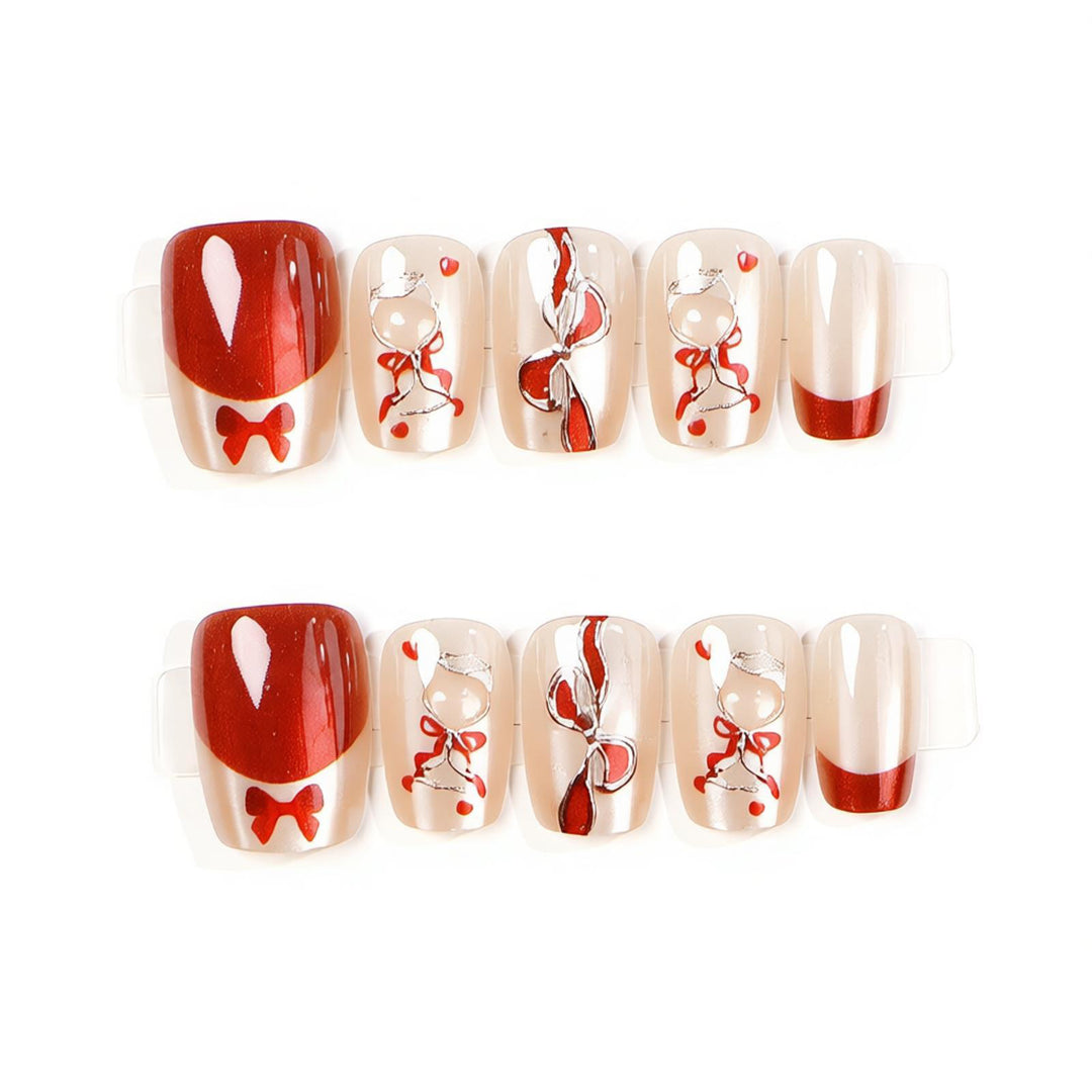 Decorative Press-On Nail Art Set with Ribbon Design Bowlift