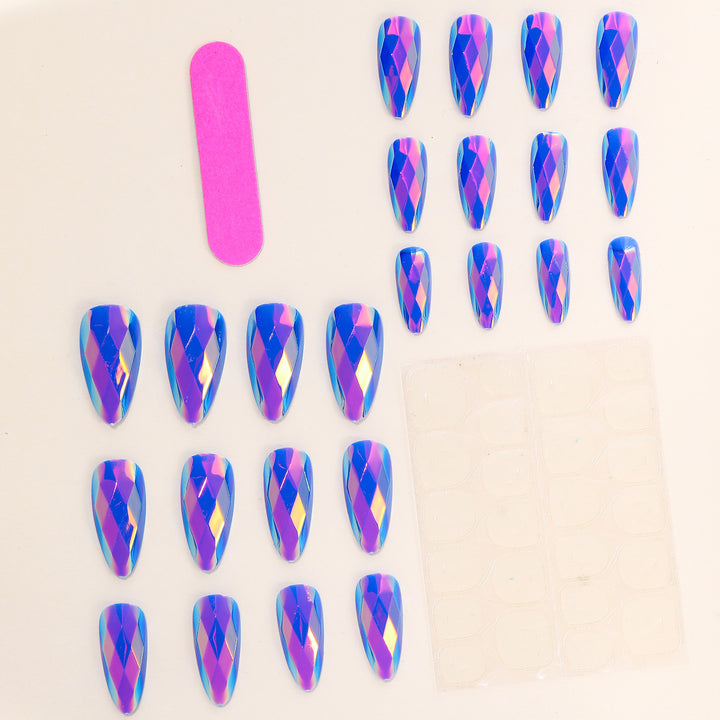 Chic stiletto acrylic nail extensions with holographic diamond design Bowlift