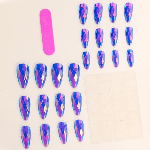 Chic stiletto acrylic nail extensions with holographic diamond design Bowlift