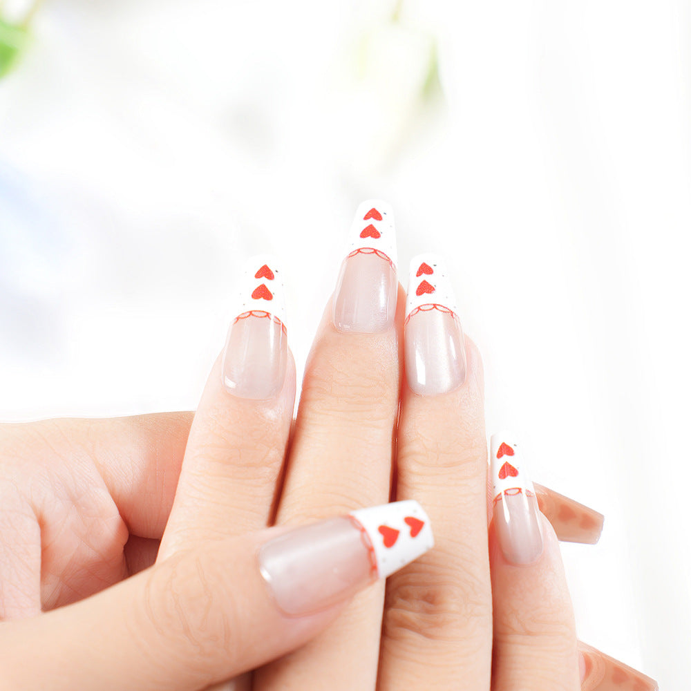 Romantic Heart-Themed Press-On Nail Set Bowlift