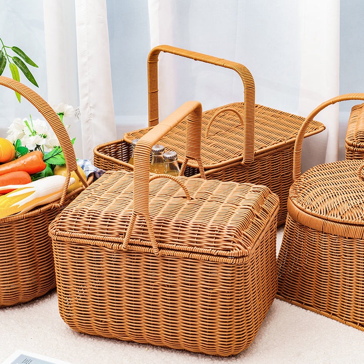 Stylish Woven Storage Basket with Lid Bowlift