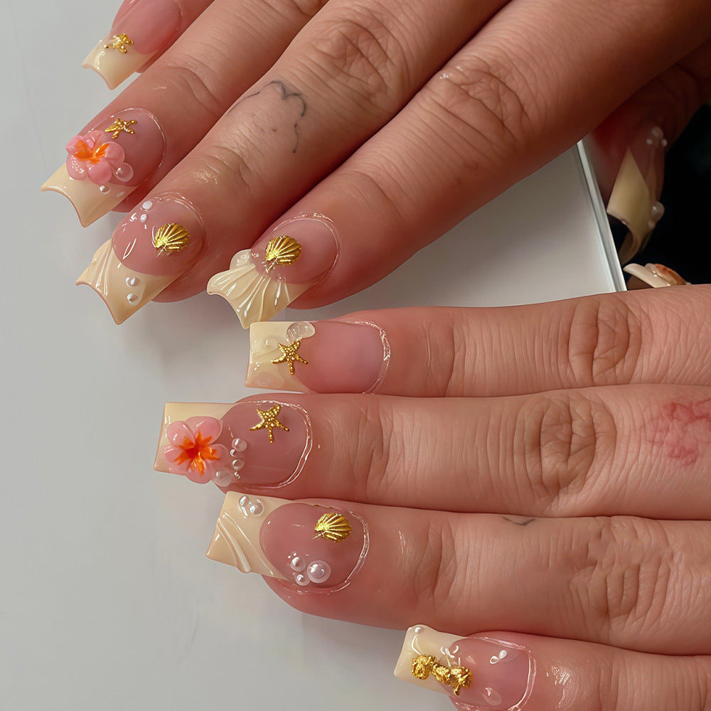 Tropical Shell and Flower Press-On Nail Art Bowlift