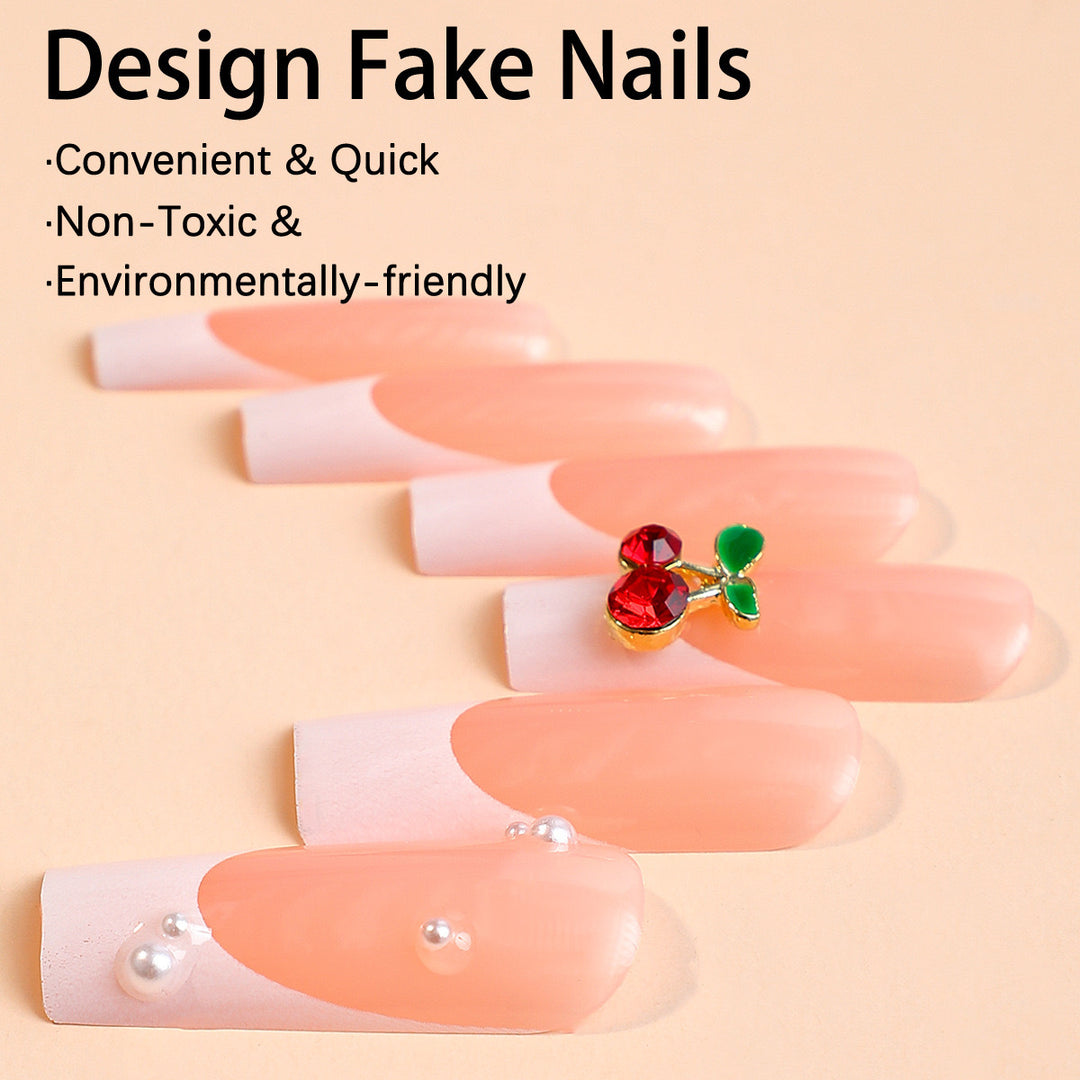 Artificial nail set with elegant 3D decorations and pearl accents Bowlift