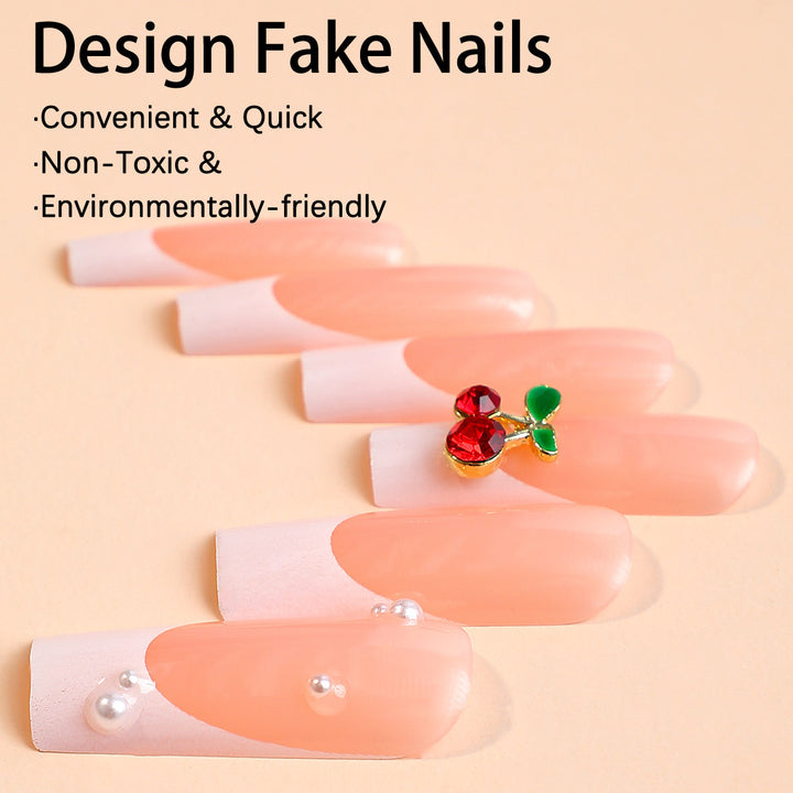 Artificial nail set with elegant 3D decorations and pearl accents Bowlift