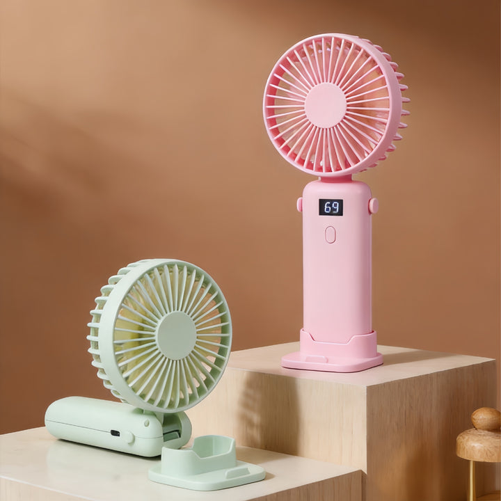 Women Portable Handheld Fan with Digital Display and USB Port Bowlift