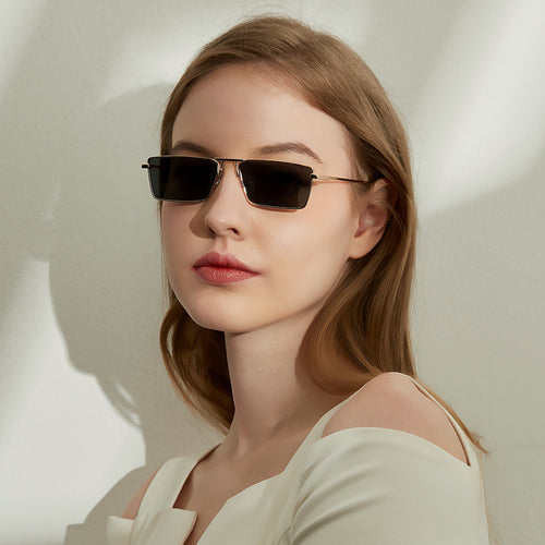 Women's elegant square sunglasses with narrow metal frame and UV protection Bowlift