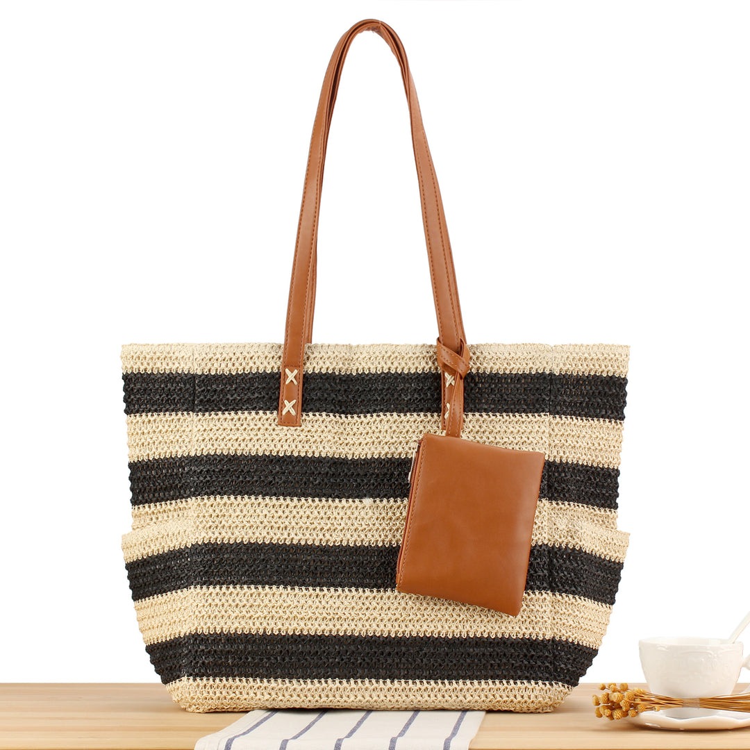 Beach bag with elegant leather handles and practical interior bag Bowlift