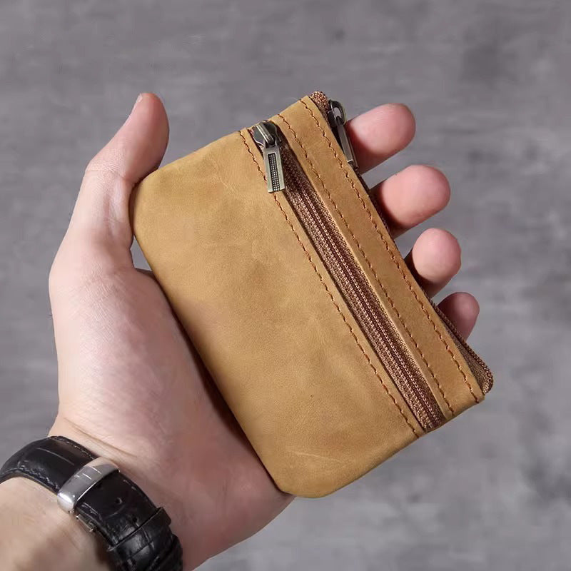 Compact Leather Zippered Coin Pouch Bowlift