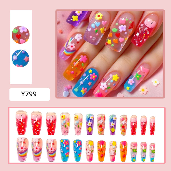 Artificial nails with colorful floral designs and 3D details Bowlift