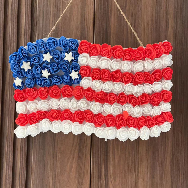 Unisex hanging decoration in flag shape made of foam roses with star applications Bowlift