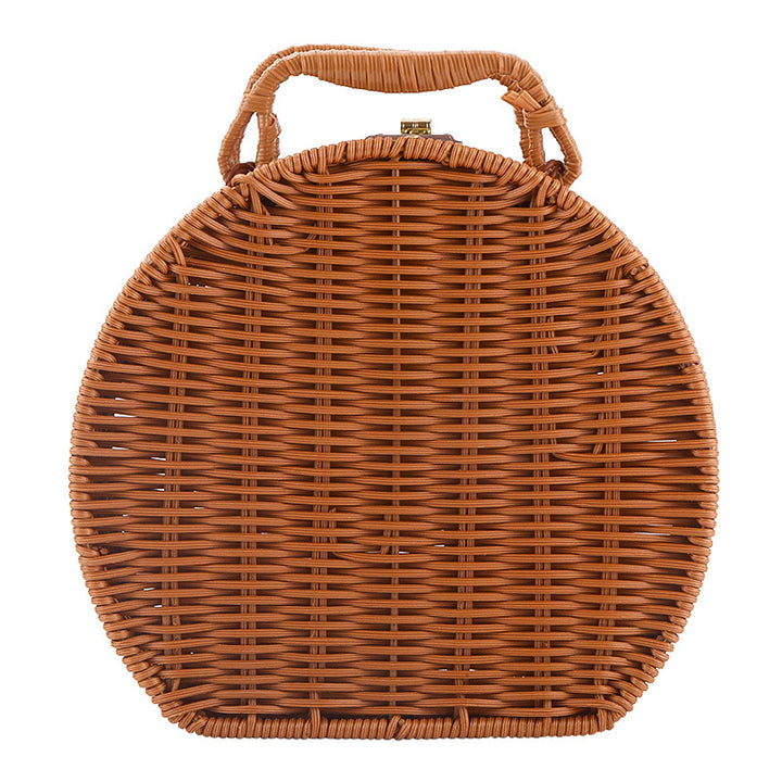 Women Round Wicker Handbag Bowlift