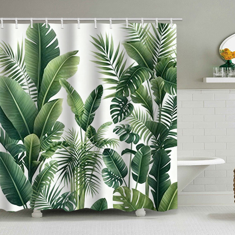 Tropical Leaf Print Shower Curtain Bowlift
