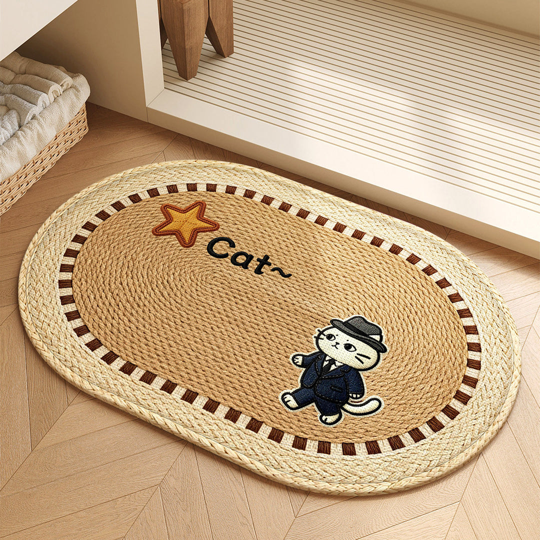 Cat-Themed Natural Fiber Area Rug