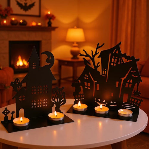 Haunted House Metal Tealight Candle Holder Decor Bowlift