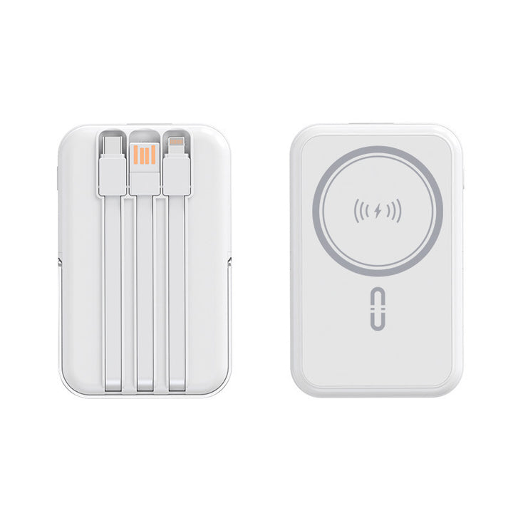 Powerbank with integrated charging cables and wireless charging function Bowlift