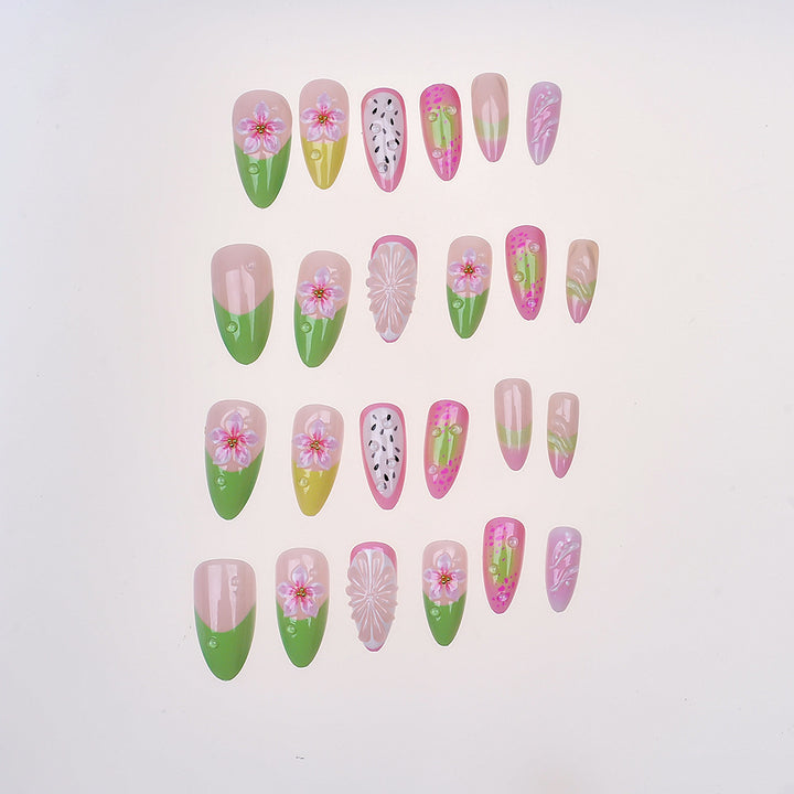 Artistic Floral-Patterned Press-On Nail Set Bowlift