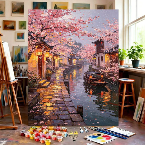 Scenic Cherry Blossom Paint by Numbers Art Kit Bowlift
