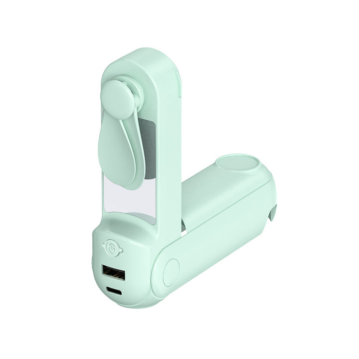 Unisex nan foldable handheld fan with built in USB power bank and compact mirror Bowlift