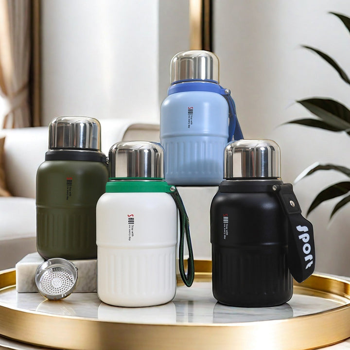 Women's Insulated Bottle with Removable Tea Strainer and Carry Strap Bowlift