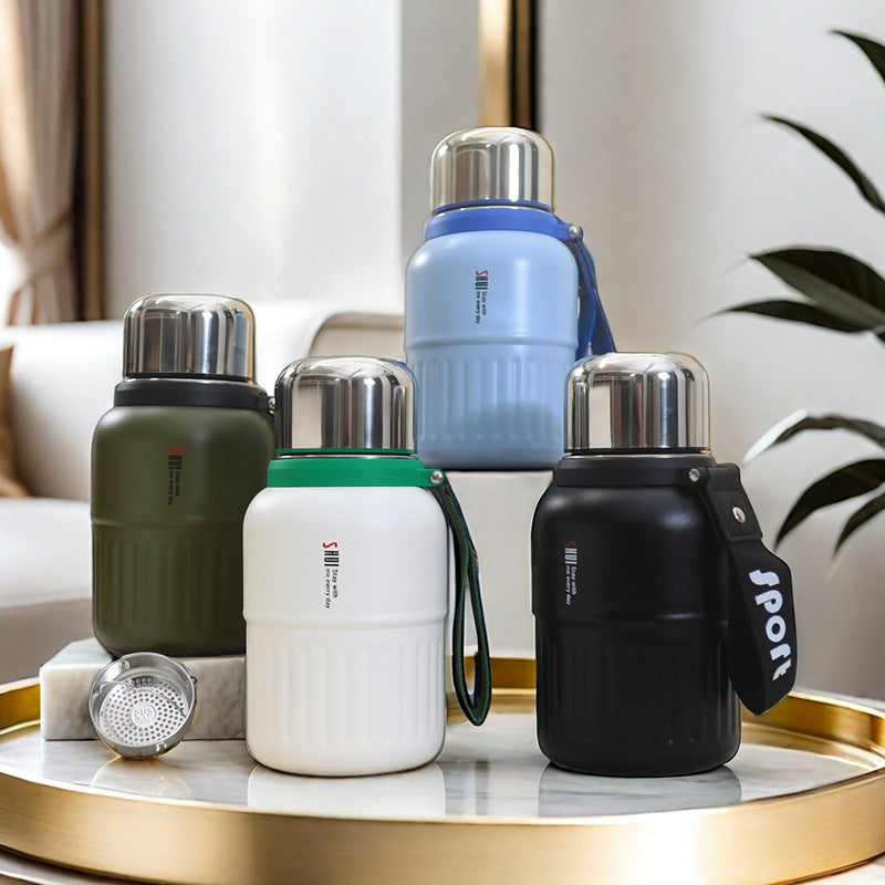 Insulated stainless steel drinking bottle with removable tea strainer Bowlift