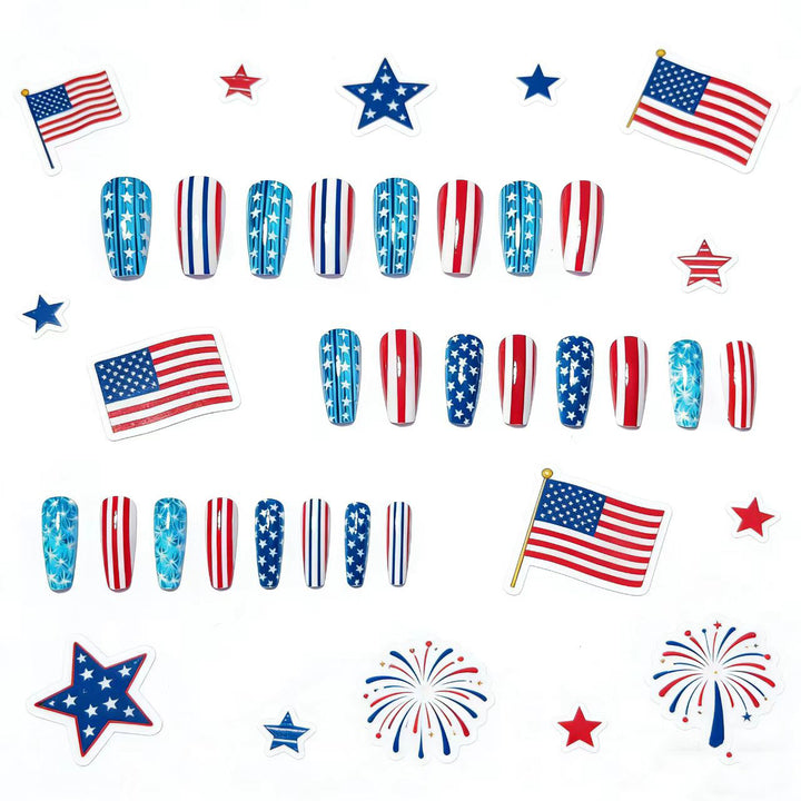 Artificial nails with patriotic stars and stripes design Bowlift